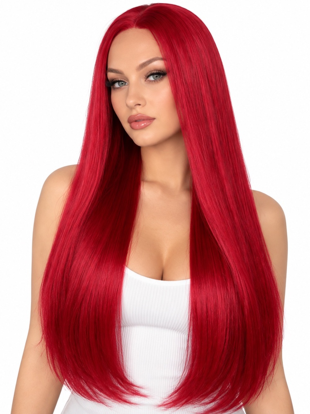 Long Straight Women's Wig in Vibrant Red - Sleek Full Coverage 26 inches long